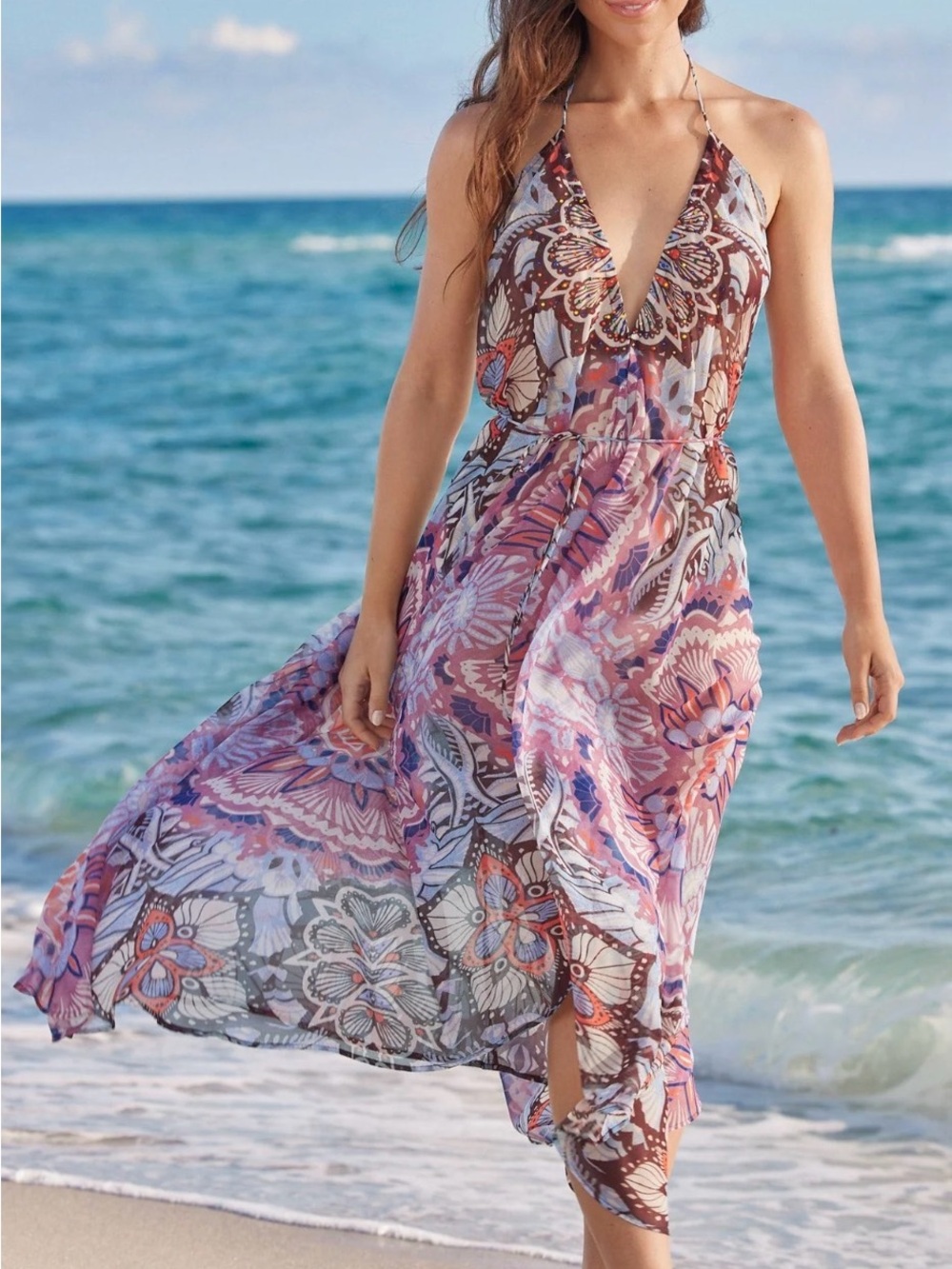 VENUS Pink and Blue Halter Maxi Dress